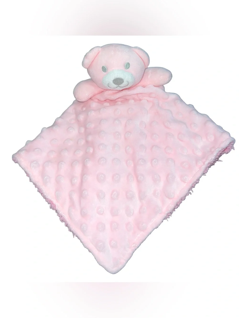 Crevent Teddy Bear Lovey Pink Minky Dots Sherpa Security Blanket 13”